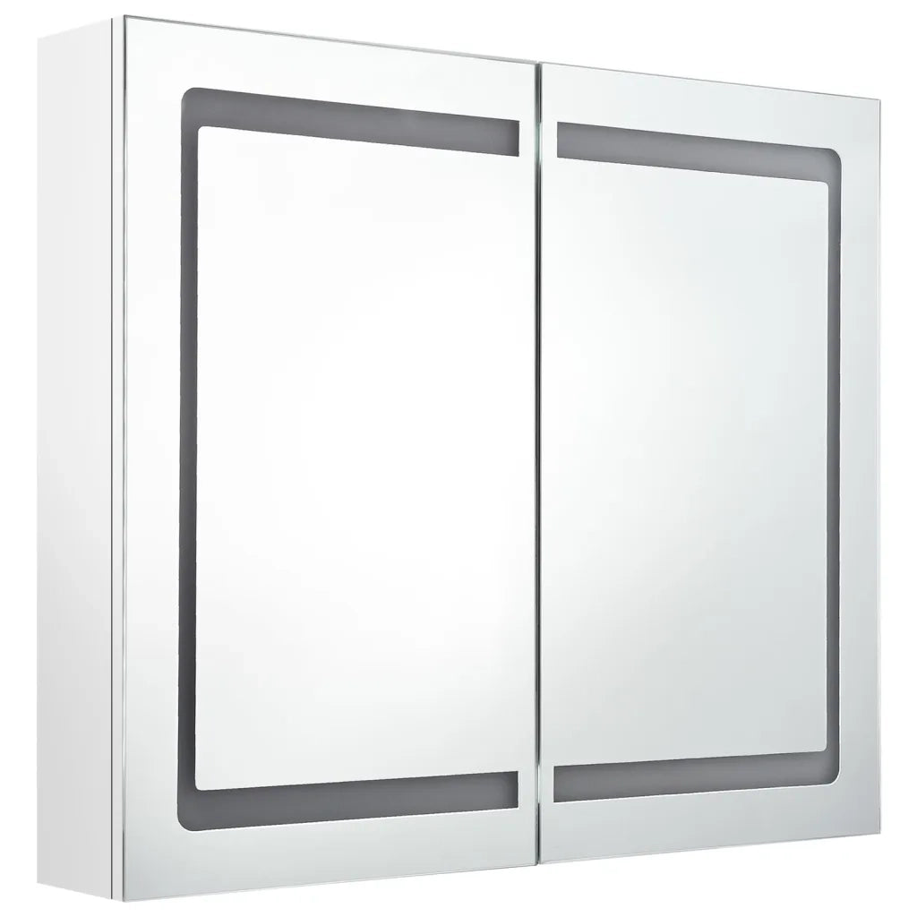 Armadietto Bagno | Armadio da bagno con Specchio e LED Bianco Lucido 80x12x68 cm