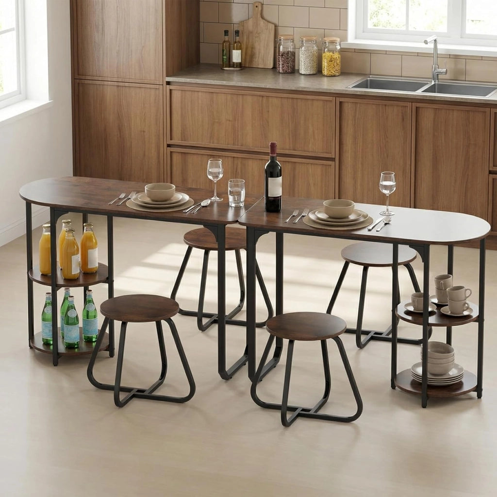 Set da pranzo con tavolo e 2 sgabelli, tavolo da pranzo con 2 ripiani, 110 x 45 x 78 cm, tavolo rettangolare da cucina per piccoli spazi, cucina, soggiorno (marrone)