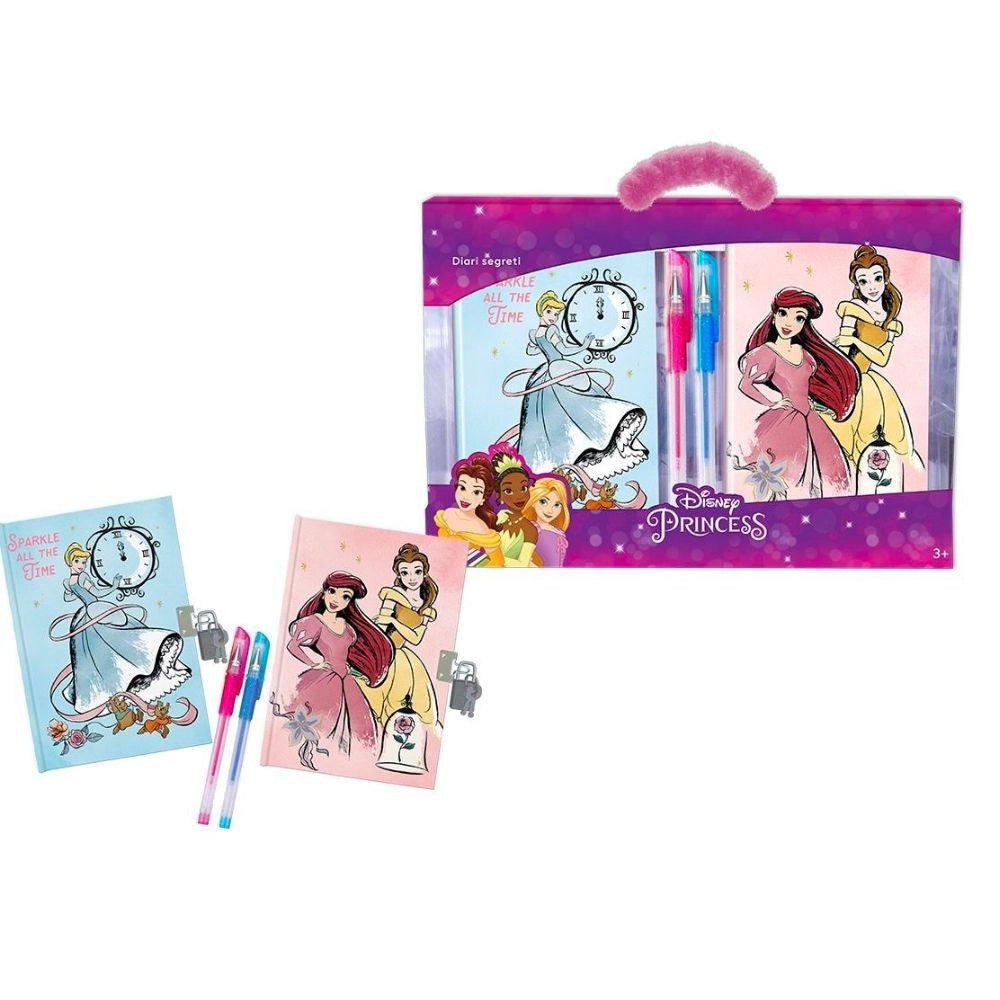 Trade Shop - Set Diari Segreti Principesse Disney Lucchetto Chiavi Penne Glitterate Colorate -