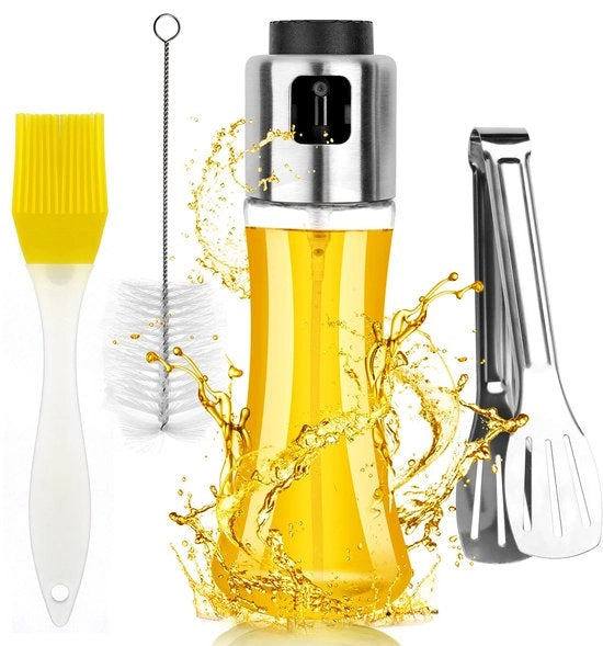 Spray per grigliata 180ml con dispenser per olio e aceto, completo di spazzola per cottura e pinza per griglia per grigliate, insalate, pasta e pic nic.
