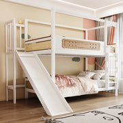 LETTO a castello 90x200 cm in legno bianco e naturale con scivolo e scala