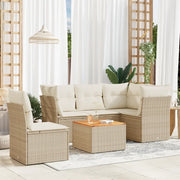 Set Divano da Giardino 6 pz con Cuscini Beige in Polyrattan