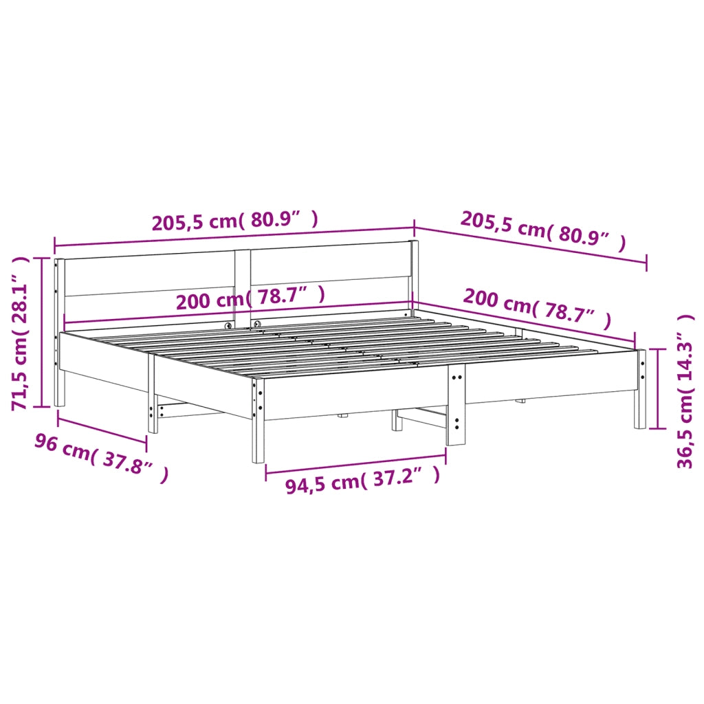 Giroletto senza Materasso Marrone Cera 200x200 cm Legno di Pino 3216211