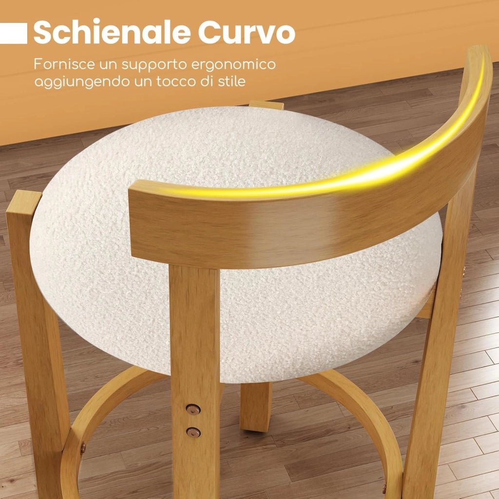 Set da 2 Sedie da Pranzo, Sedie Moderne da Bar Imbottite in Velluto Teddy con Schienali e Poggiapiedi, Sgabelli Senza Braccioli per Isola Cucina e Sala da Pranzo, Portata 150 kg
