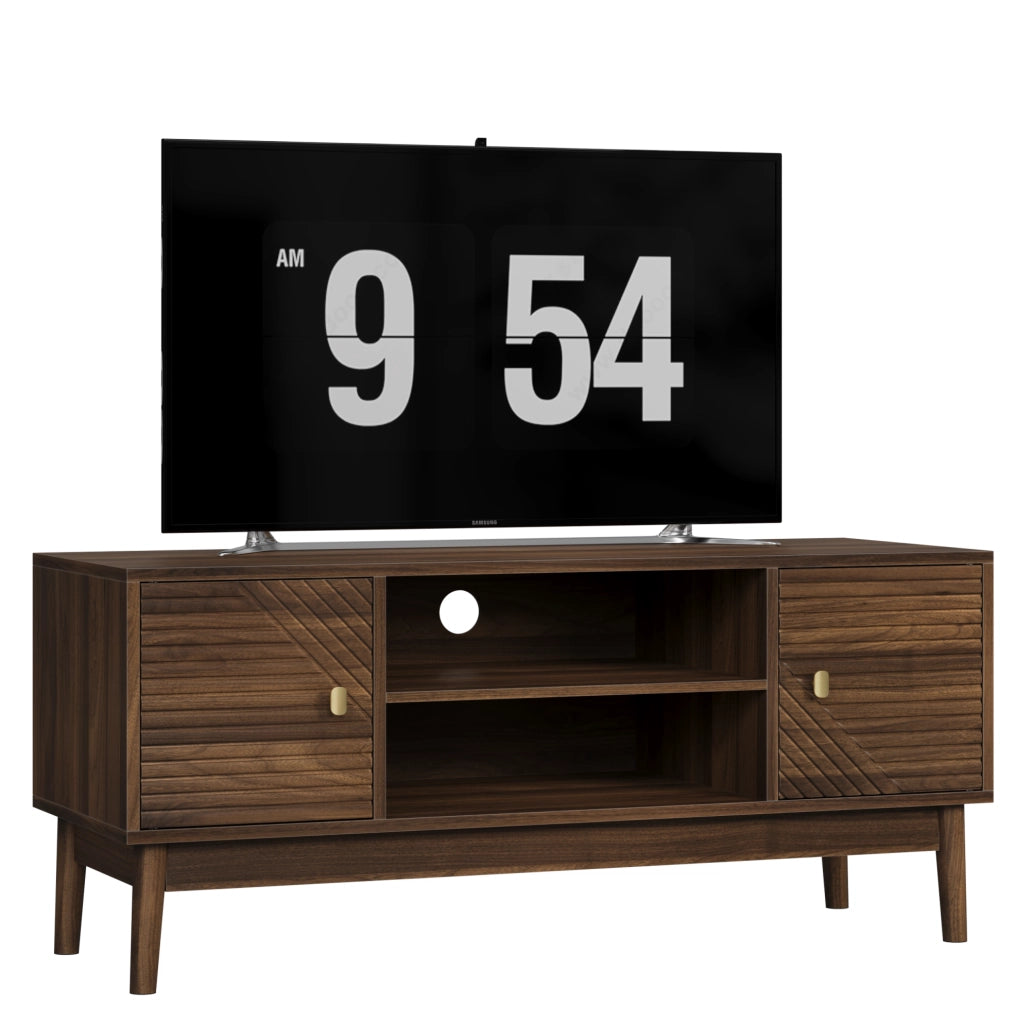 Mobile TV in MDF effetto noce 110x40x48 cm con ante a griglia e passacavi