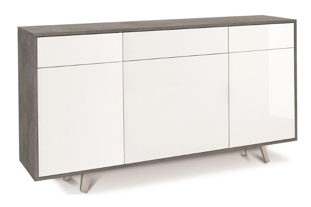 Mobile Madia 3 ante e 3 Cassetti H92 L164 P41 Cm struttura color Cemento frontali Bianco Lucido 7076k Sarmog