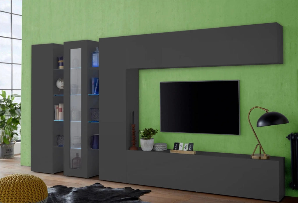 Parete attrezzata moderna grigia mobile TV 2 armadi pensile Note Wide