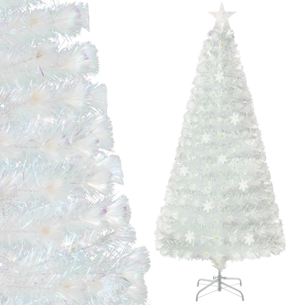 Albero di Natale in fibra ottica da 180cm con foglie iridescenti stella in cima e luci LED, Albero decorativo per feste-Alberi di Natale