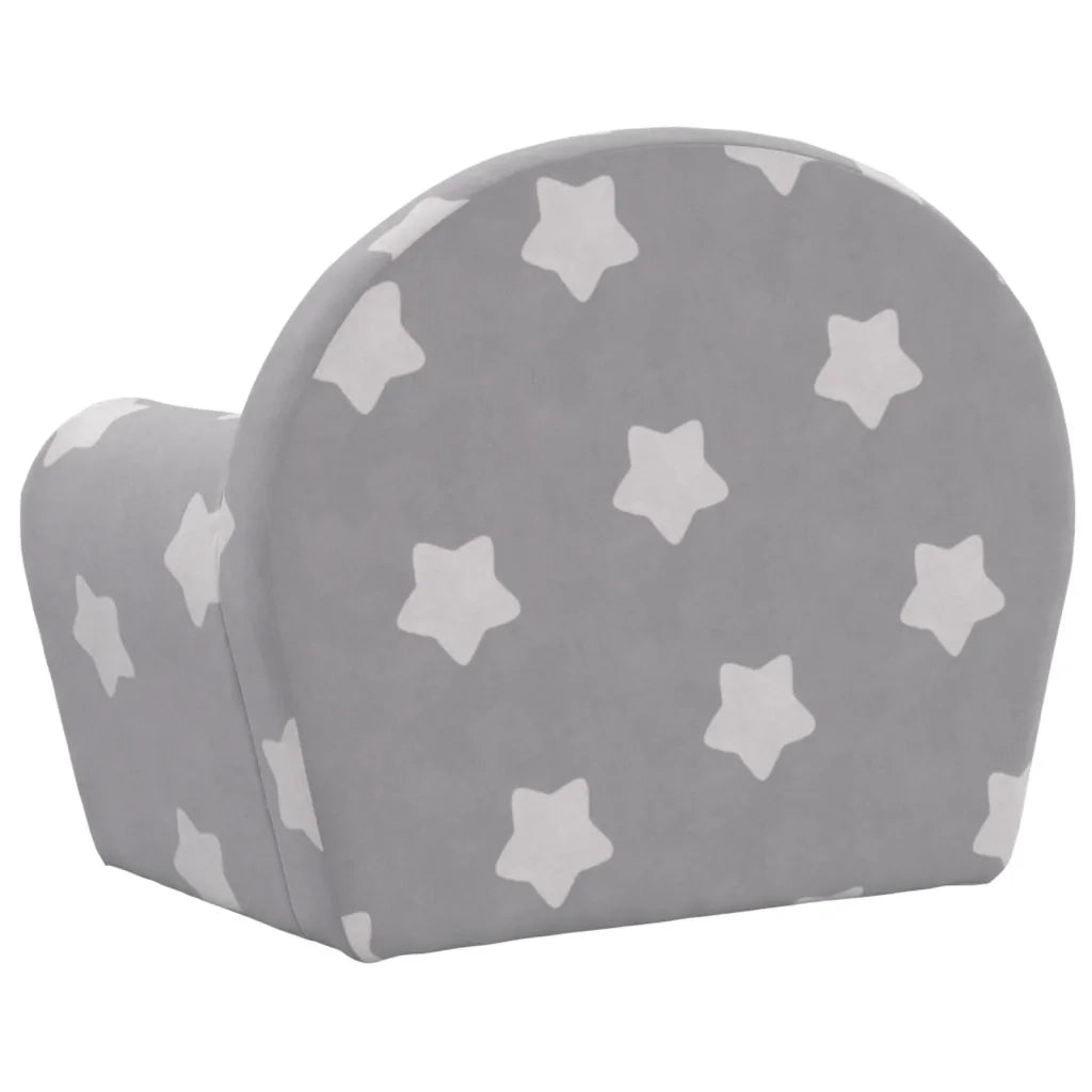 Divano per Bambini-Sofa-Divanetto Grigio Chiaro con Stelle in Morbido Peluche 111756