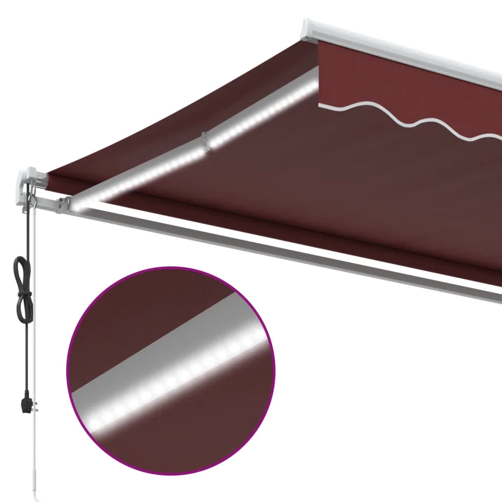 vidaXL Tenda da Sole Retrattile Automatica con LED Bordò 600x350 cm