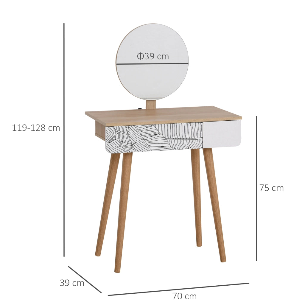 Tavolo Trucco Design Scandinavo con Cassetto e Specchio Grande ¨C zephmum ¨C 70x39x119-128 cm