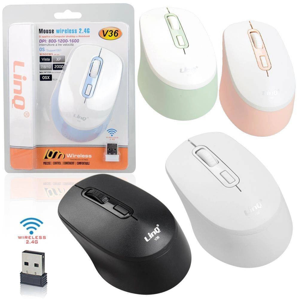 Mouse Wireless V36 Senza Fili 2.4ghz 800-1200-1600dpi Notebook Supporto Os Windows         