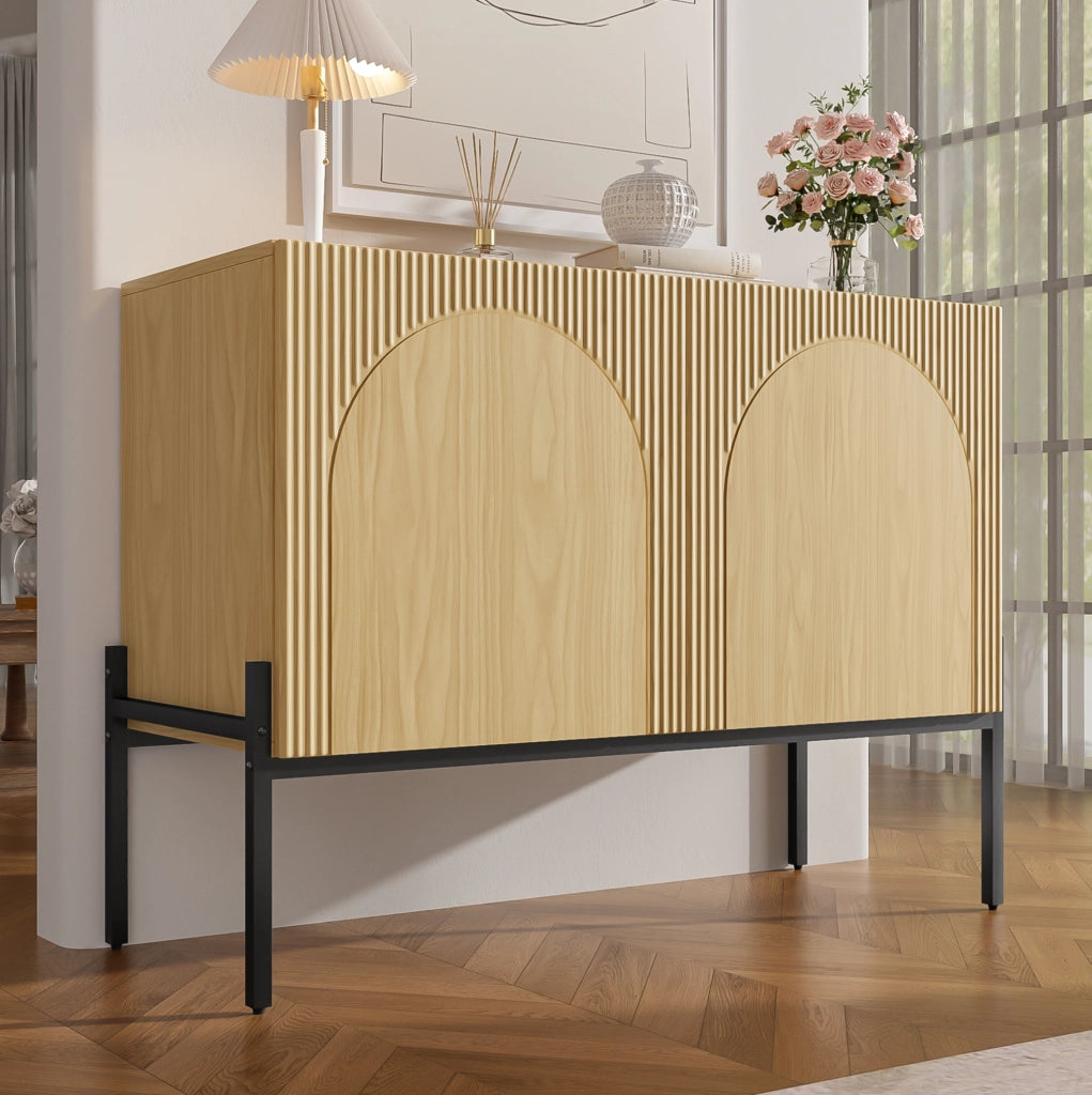 Credenza moderna 2 ante con gambe in metallo, naturale 100 cm