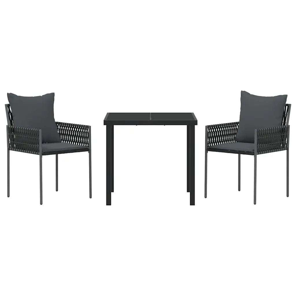 Set da Pranzo per Giardino 3 pcs Nero e Grigio Rattan in PE 3379100