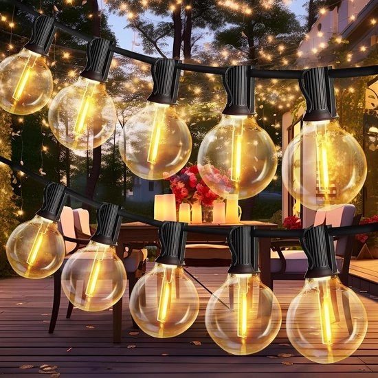 Faro di Sicurezza per Esterni 15M Catena di Luce LED G40 - IP44 Impermeabile - 2700 K Bianco Caldo - Per Giardino e Terrazza