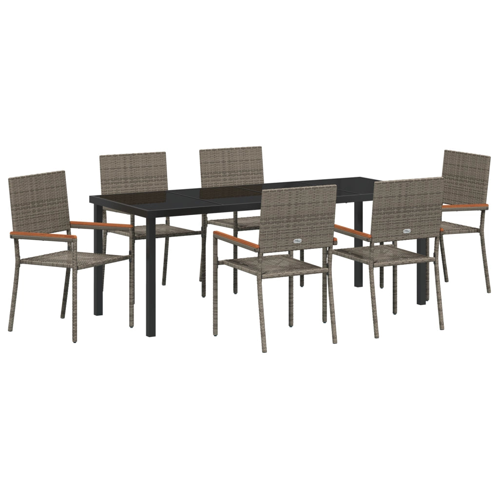 Set da Pranzo da Giardino 7 Pezzi Grigio Rattan Polipropilene