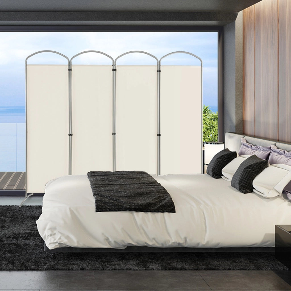 Paravento pieghevole a 4 pannelli da 188cm-Divisorio in tessuto per ambienti interni casa ufficio Beige