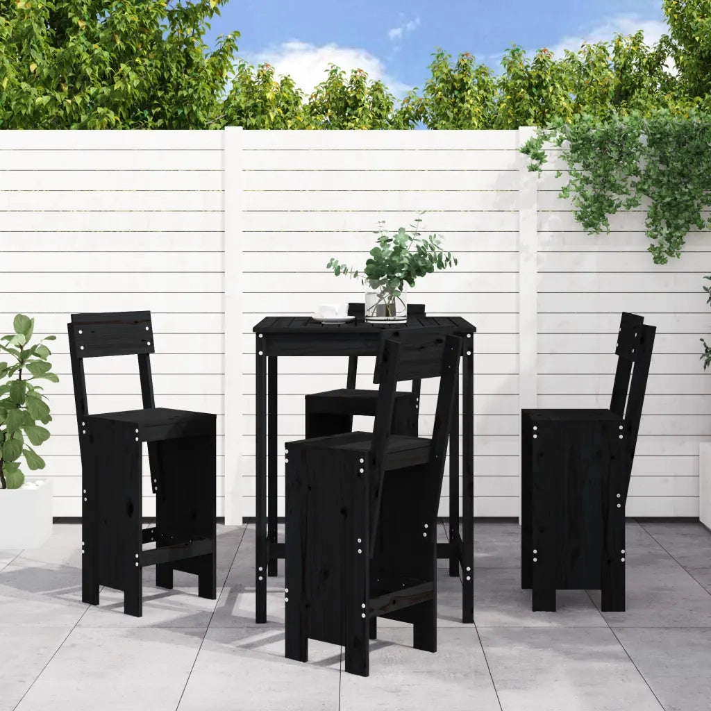 Set Bar da Giardino 5 pz | Set Salotto da Giardino Nero in Legno Massello di Pino