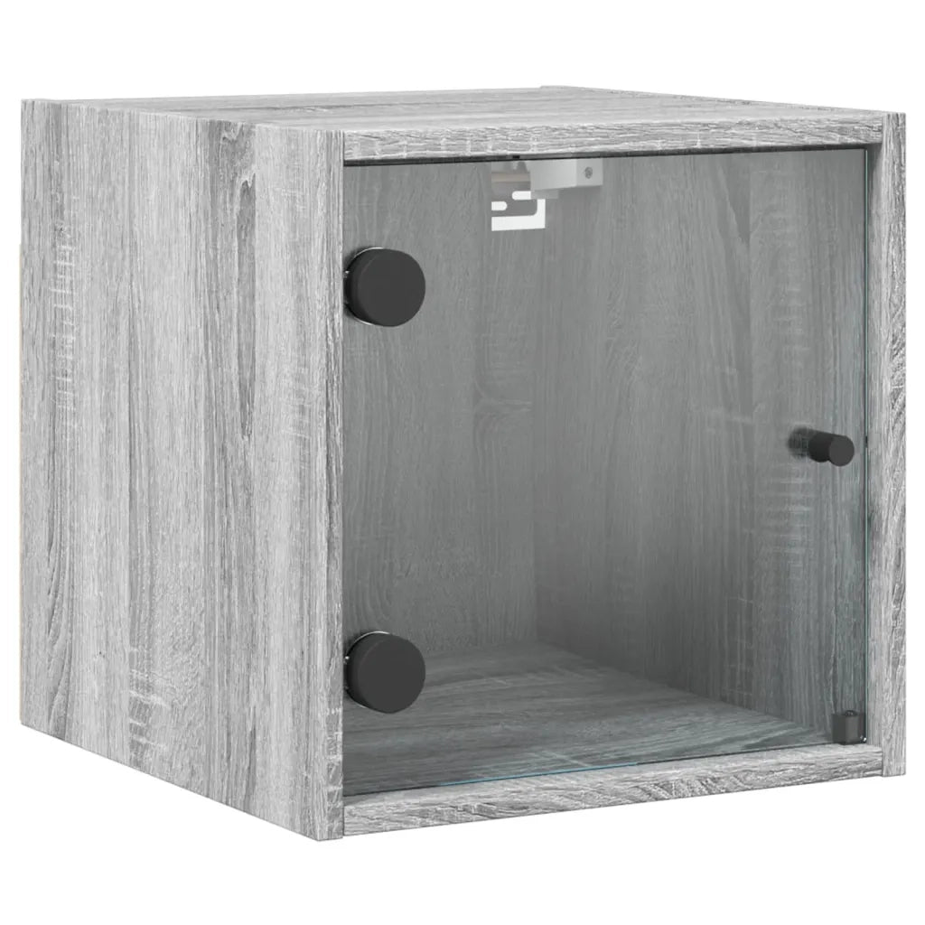 Set di 2 Comodini | Armadio da Notte | Mobiletto da notte con Ante in Vetro Grigio Sonoma 35x37x35 cm