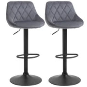 Set 2 Sgabelli da Bar con Altezza Regolabile, Base in Metallo e Seduta Finta Pelle, Sgabelli Alti Moderni Girevoli con Schienale e Poggiapiedi 46x48x83-104cm, Grigio e Nero