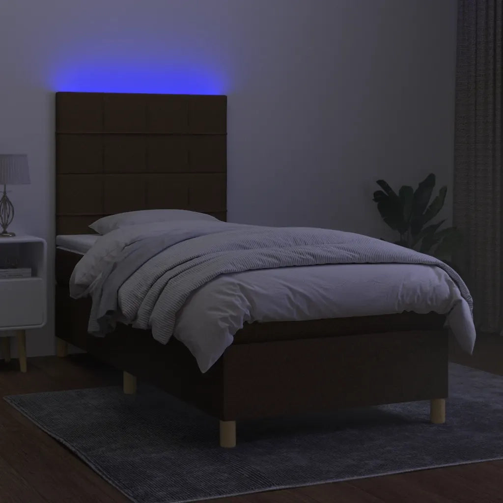 Letto a Molle Materasso e LED Marrone Scuro 90x190cm in Tessuto 3135400