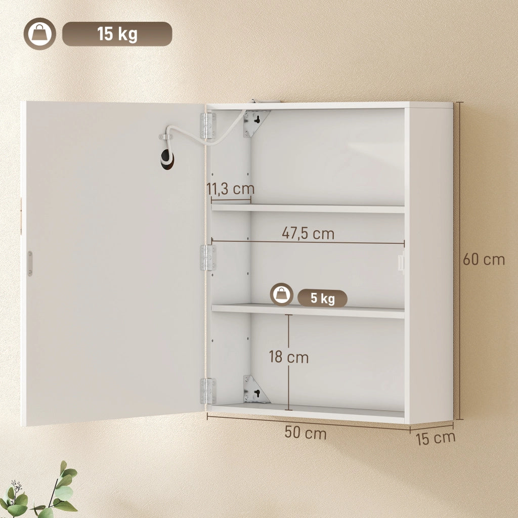 Armadietto Specchio Bagno LED Antifog ¨C Zephmum ¨C Bianco 50x15x60 cm
