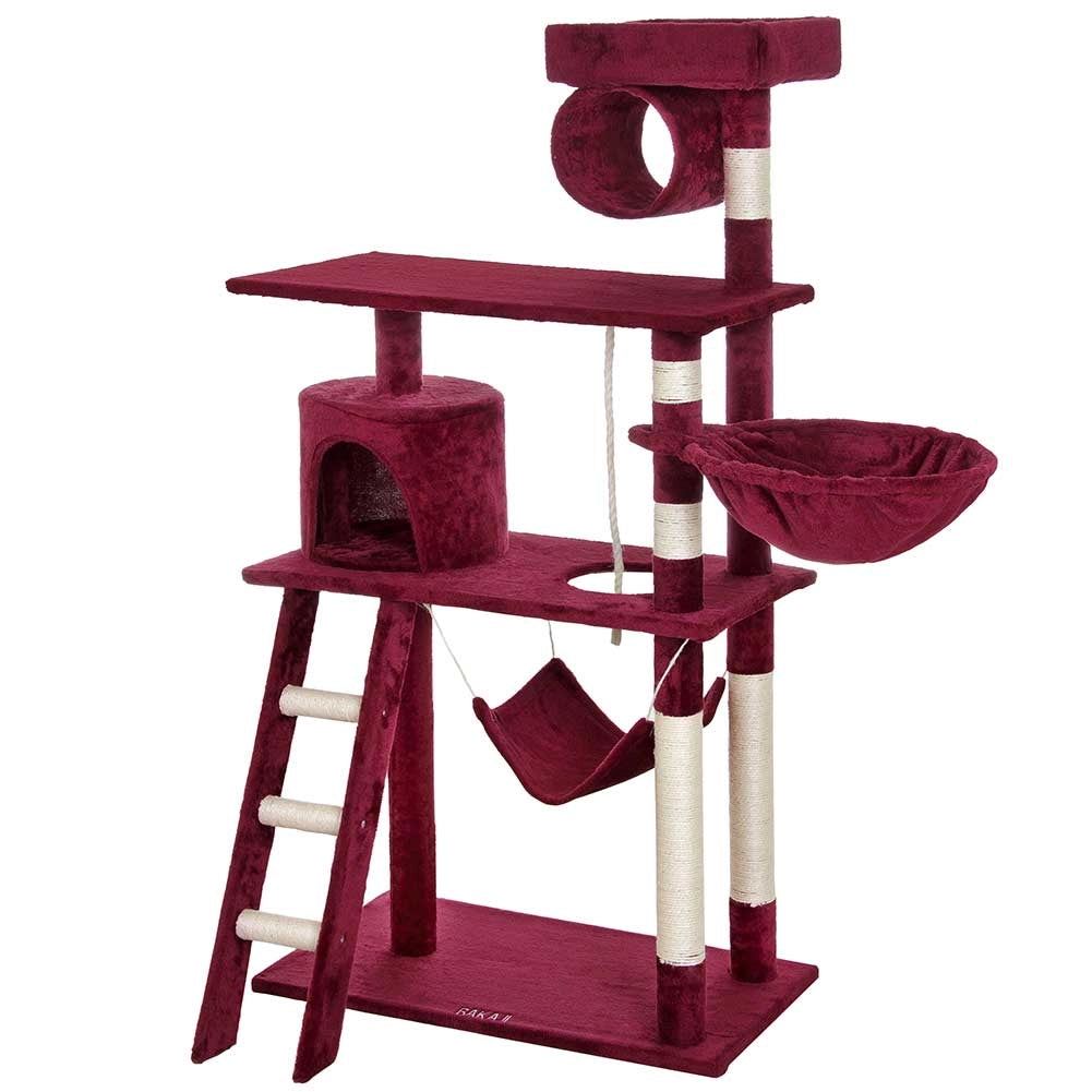 Albero Tiragraffi per Gatti Parco Giochi Cuccia Graffiatoio gatto 142cm Rosso