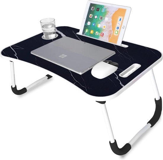 Pieghevole tavolo da letto - tavolo da colazione multifunzionale per laptop e libri - ideale per leggere a letto - design marmo - 60x40x26 cm