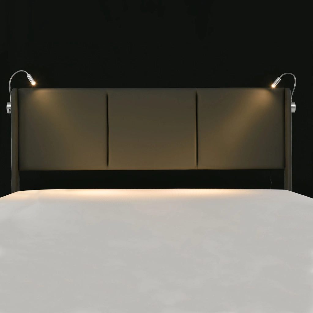 Letto contenitore 180x200 cm con LED, 2 porte USB e testiera imbottita
