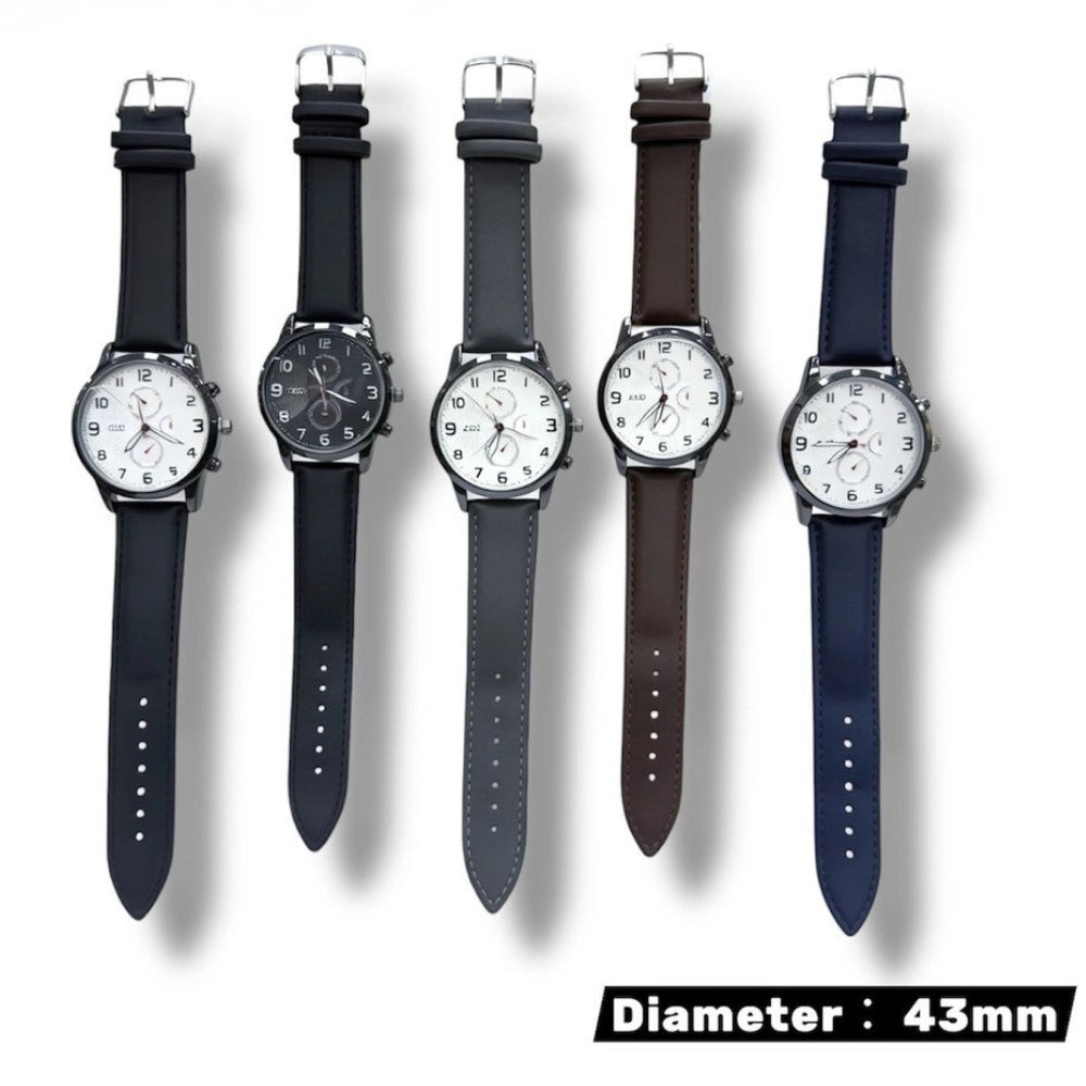 Trade Shop - Orologio Uomo Cronografo 43 Mm Impermeabile Cinturino Stile Pelle Elegante Casual -