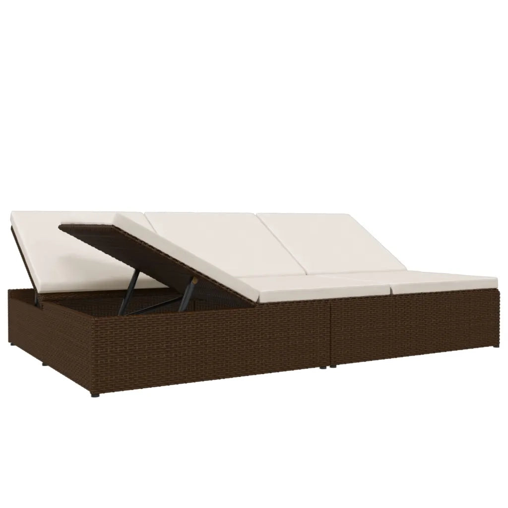 Lettino Prendisole Reclinabile con Cuscini Polyrattan Marrone 317239
