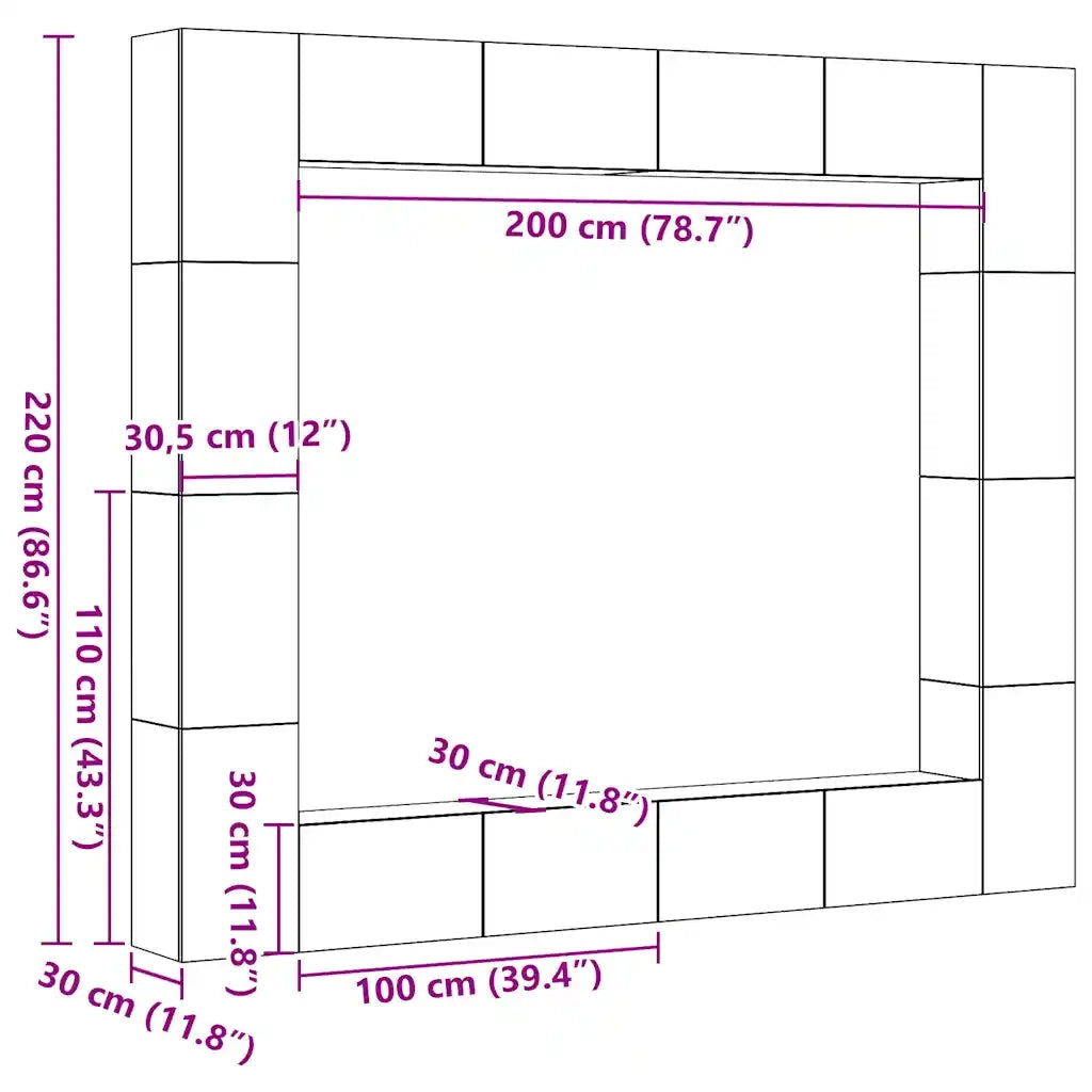 Set Mobile TV 8 pz Montato a Parete Legno Antico in Truciolato 3328955
