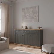 Madia Essenza con 3 cassetti e 3 ante in stile classico colore grigio scuro e rovere