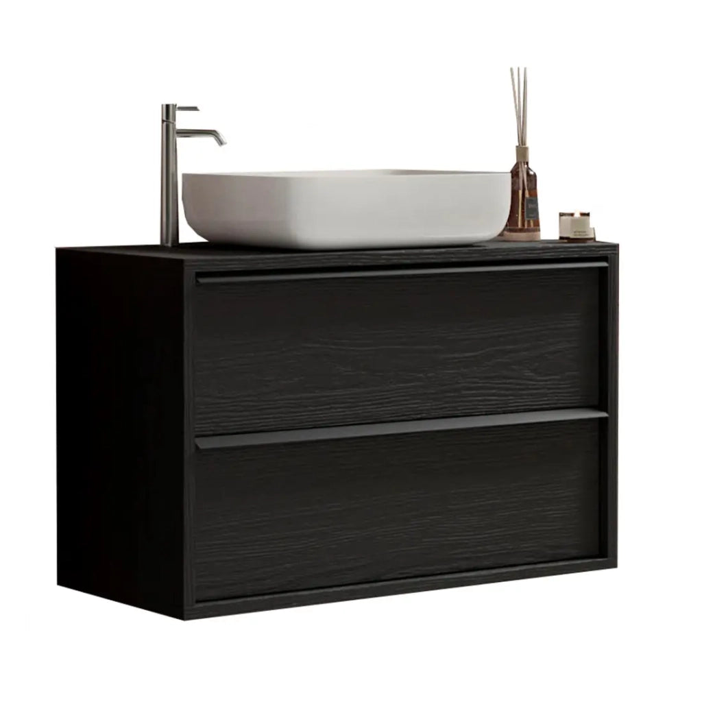 Mobile da bagno sospeso FRASSI – Lavandino incluso, 2 cassetti – 79 cm – Colore nero cenere