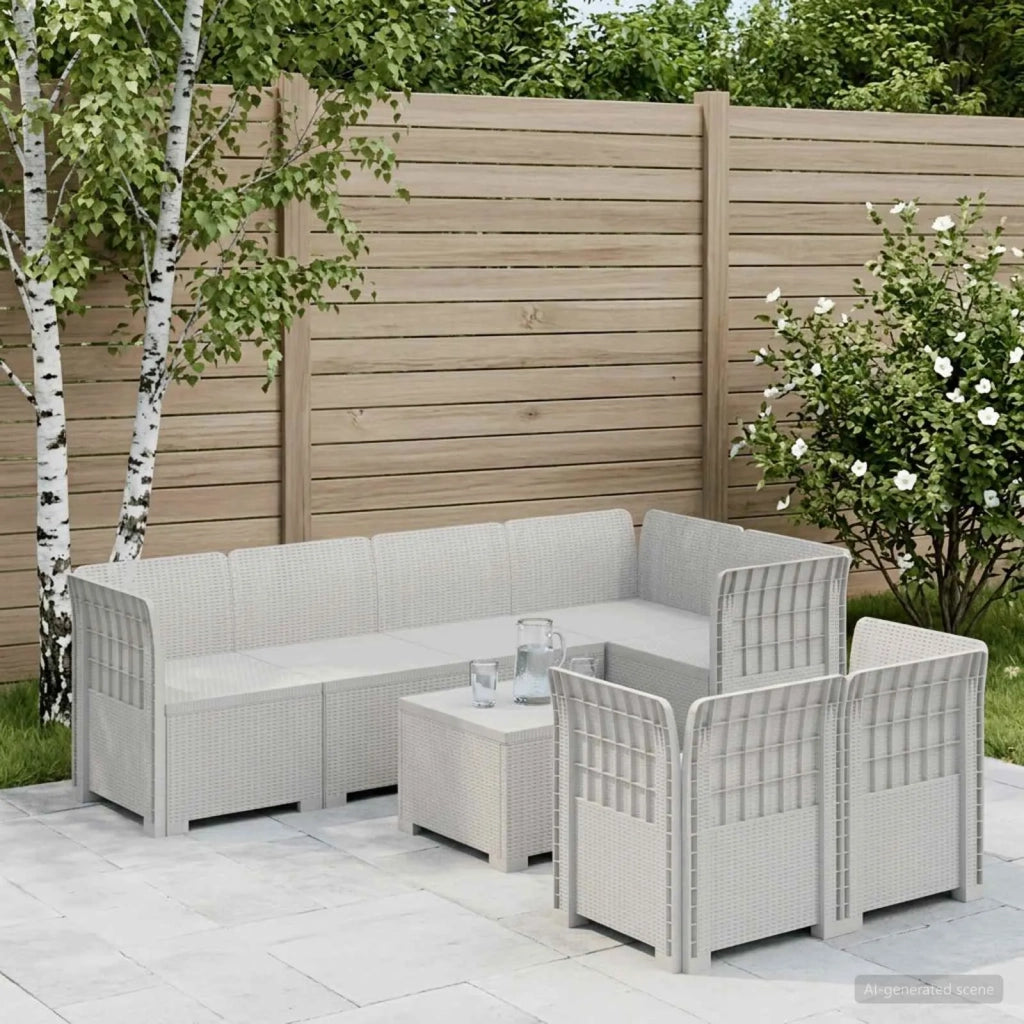 Divano da Giardino 7 Posti Aspetto Rattan PP Bianco 3444140