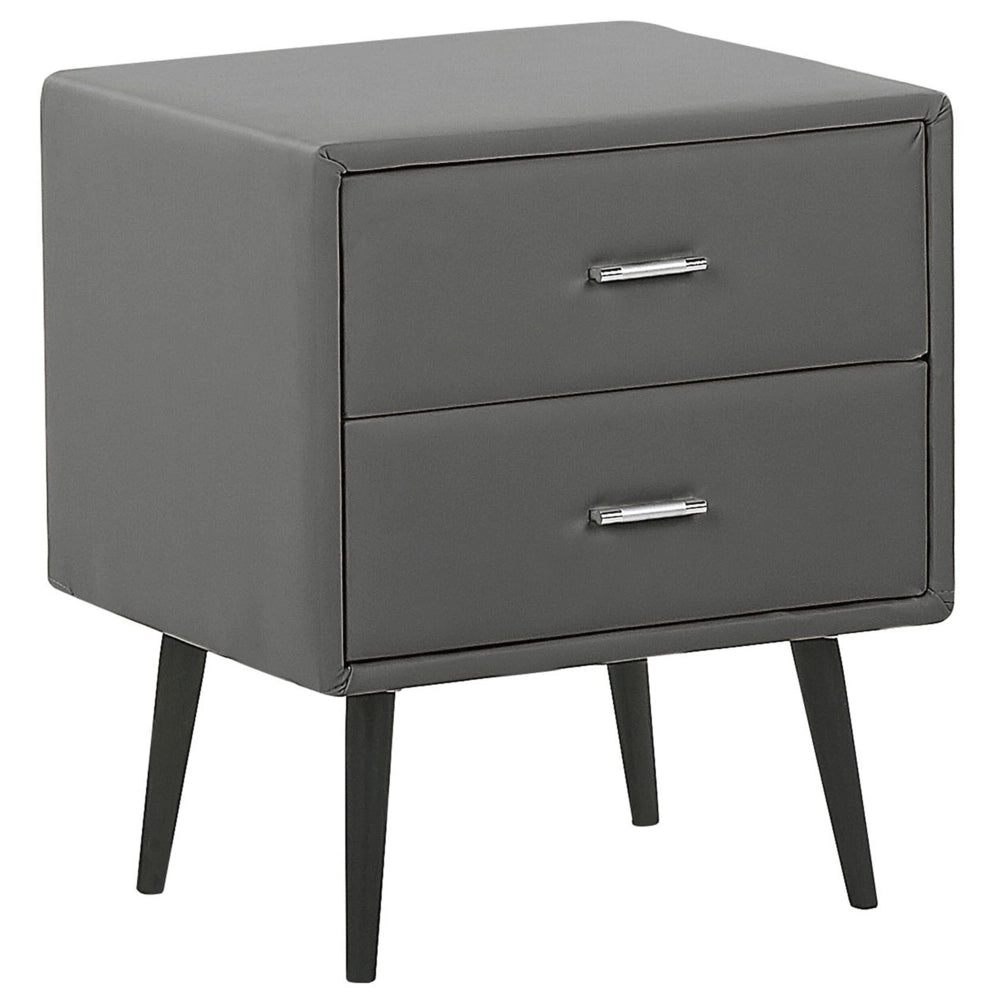 Comodino Grigio Rivestimento in Ecopelle 2 Cassetti Comodino Design Moderno Minimalista Gambe Nere