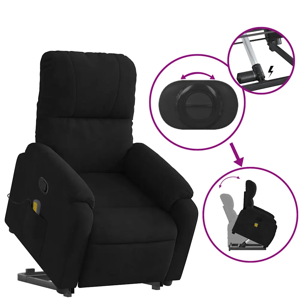 Poltrona Alzapersona Reclinante Massaggiante | Sedia Relax Nera Microfibra