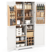 Colonna cucina con 4 ante; vani aperti e portabottiglie per cucina e sala da pranzo; in MDF; bianco e naturale