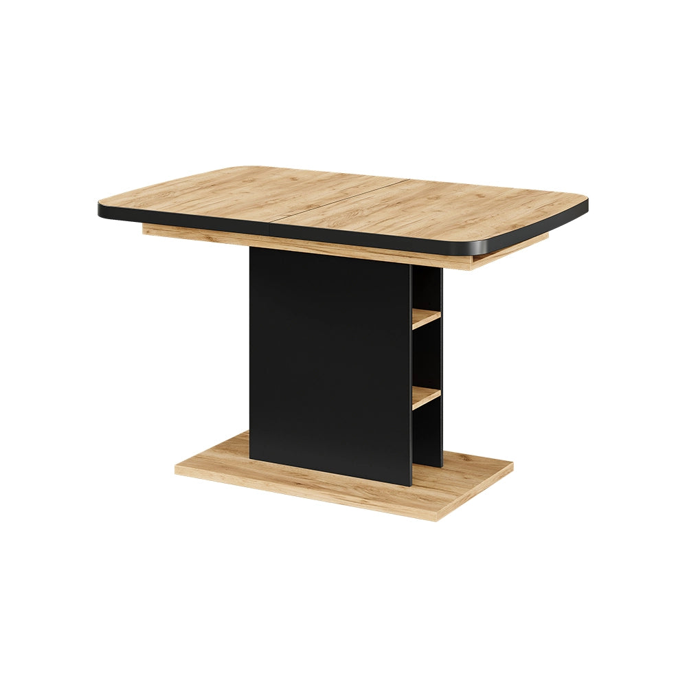 Vicco Tavolo da pranzo Estensibile Nero/quercia 120/160 x 80 cm con scomparti aperti