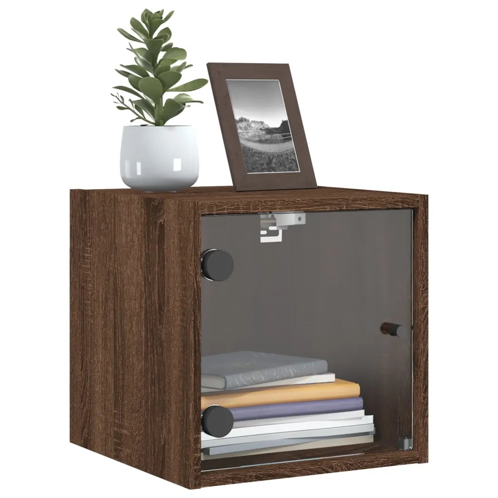 Comodino con Anta in Vetro Rovere Marrone 35x37x35 cm 836474
