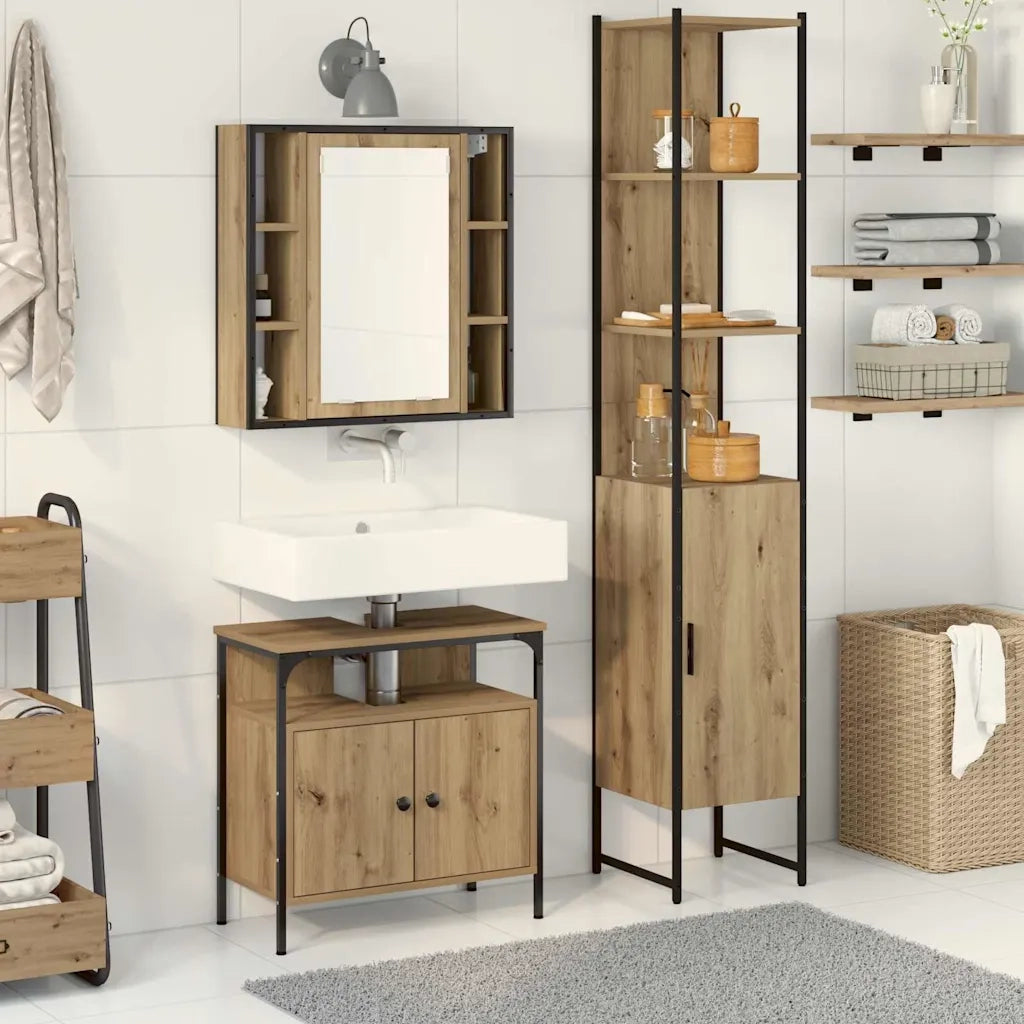 Set di mobili per il bagno con porta 3 pcs Rovere artigianale 3334394