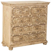 Cómoda de madera artesanal con 5 cajones blanca 100x43x95h cm