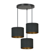 Lampada a sospensione Hilde in acciaio e velluto nero e oro