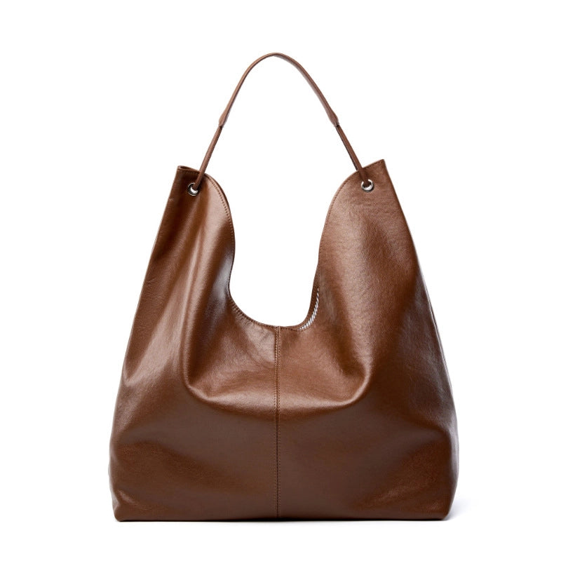 Borsa a mano da donna in vera pelle, marrone.