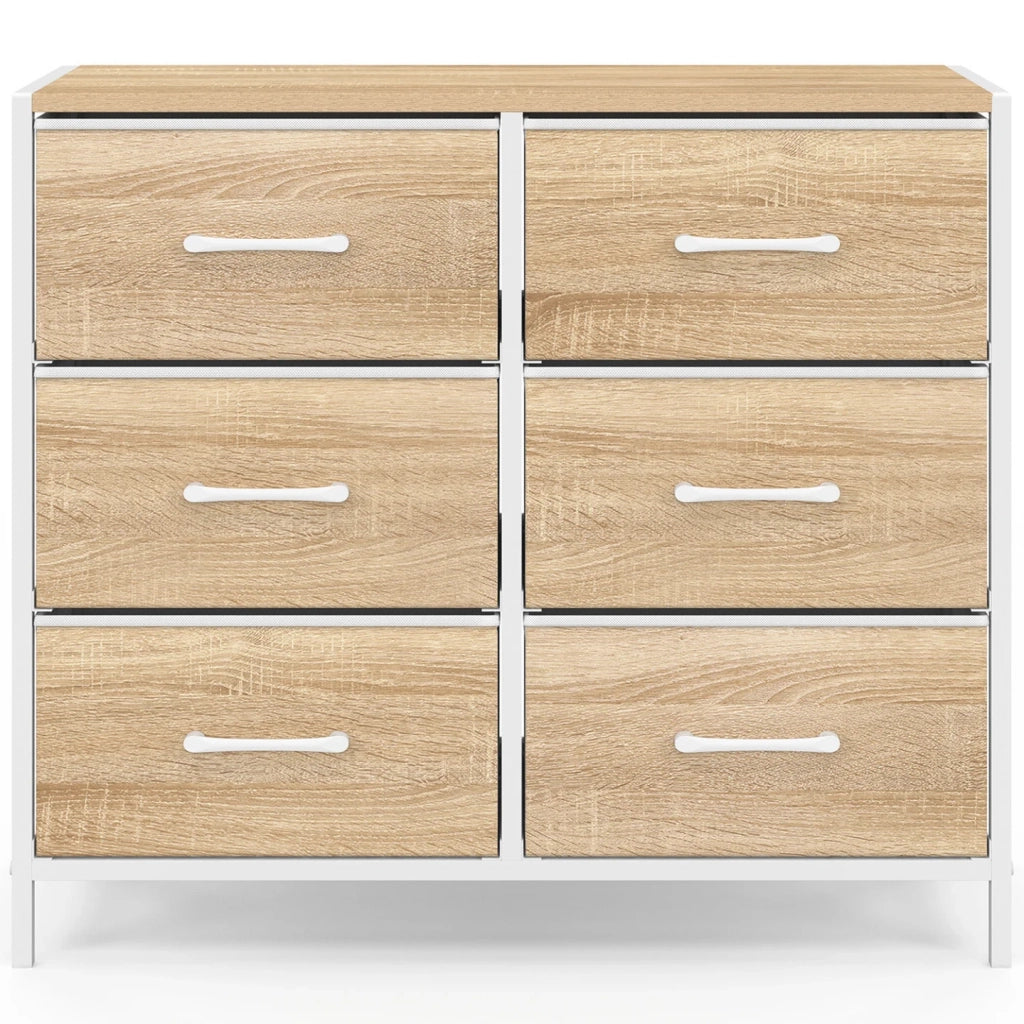 IDMarket - Cassettiera in tessuto a 6 cassetti UTAH 80 cm Mobile contenitore di design industriale in legno e bianco