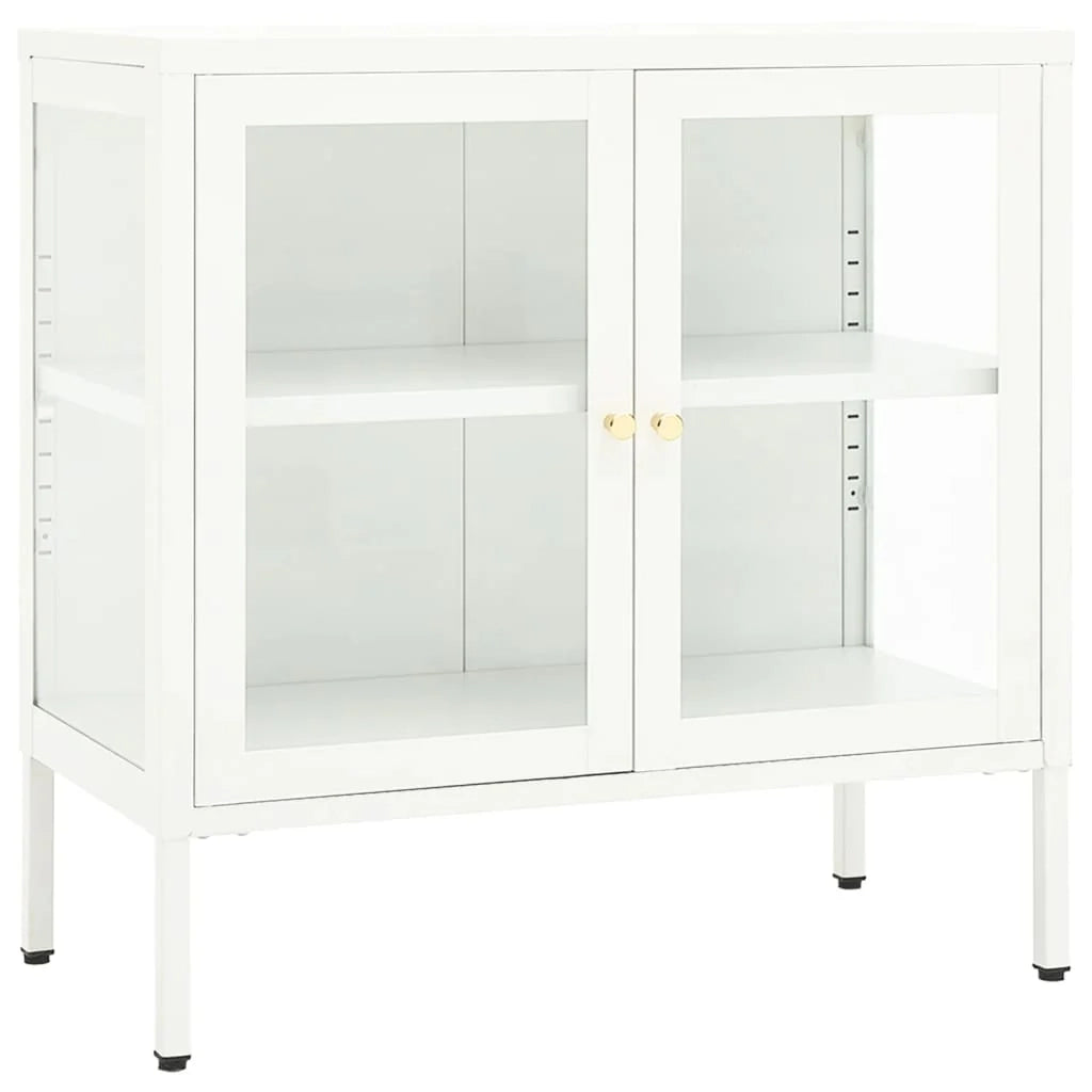 Buffet credenza cassettiera armadio mobile contenitore organizer per cucina soggiorno salotto 70 x 35 x 70 cm acciaio e vetro bianco 02_0030490