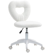 Sedia da Ufficio 45x56x78-88 cm con Schienale a Cuore in Velluto Teddy e Plastica Bianco
