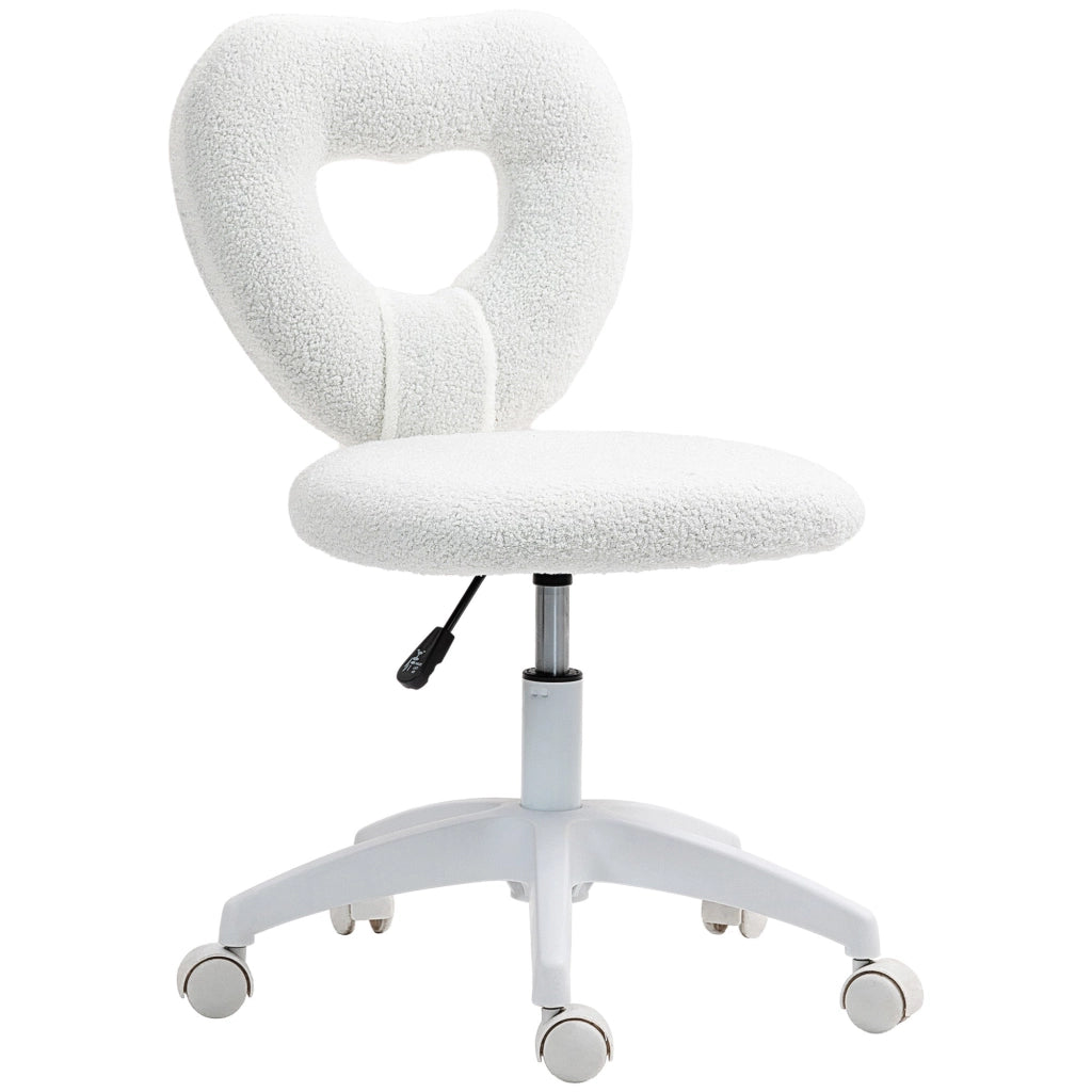Sedia da Ufficio 45x56x78-88 cm con Schienale a Cuore in Velluto Teddy e Plastica Bianco