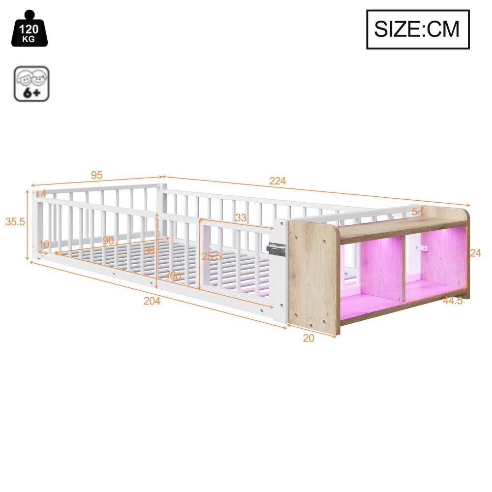 Letto Singolo Bambini in Metallo con LED e Sponde ¨C Xylo ¨C Bianco 90x200