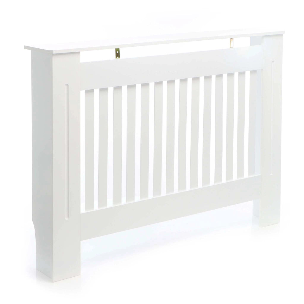 Toboli Copritermosifone in MDF bianco 112x19x82cm Copricalorifero a doghe